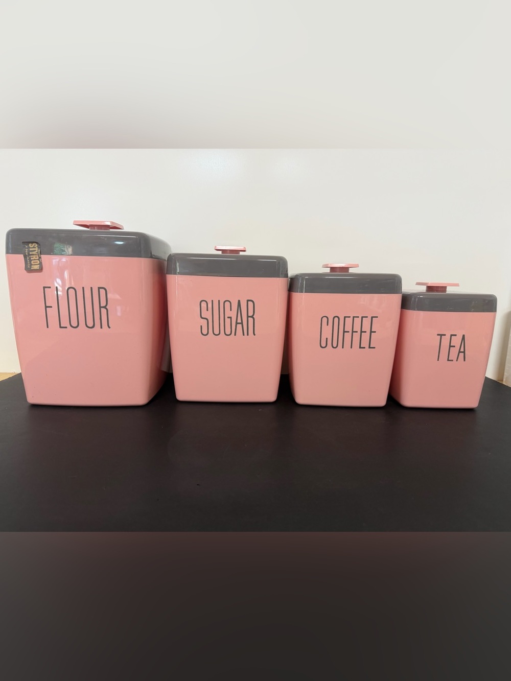 MCM Vintage 1950’s Lustro-Ware Pink and Gray Canister Set